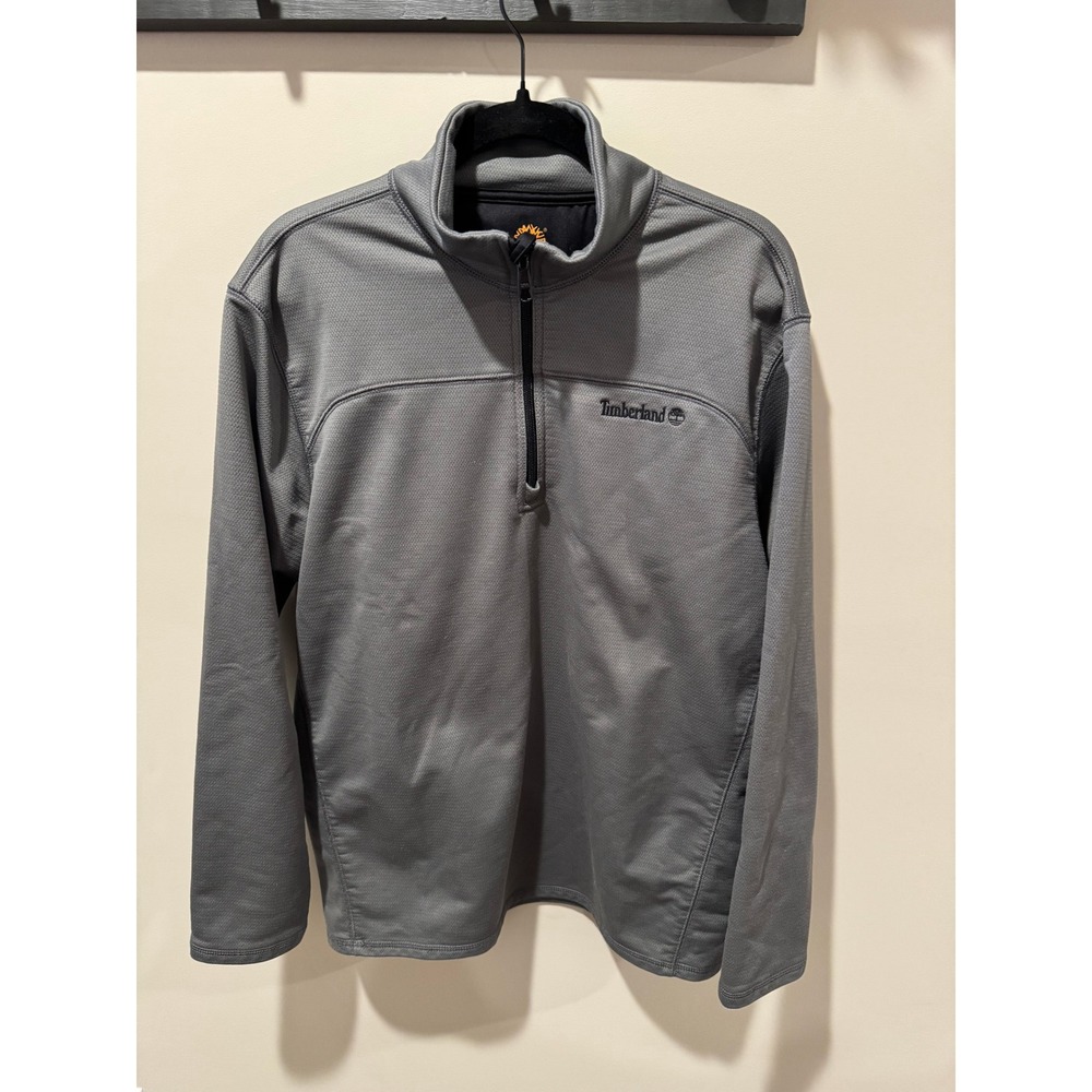 Timberland Mens Grey Quarter Zip Performance Pullover Textured Fleece Size Large